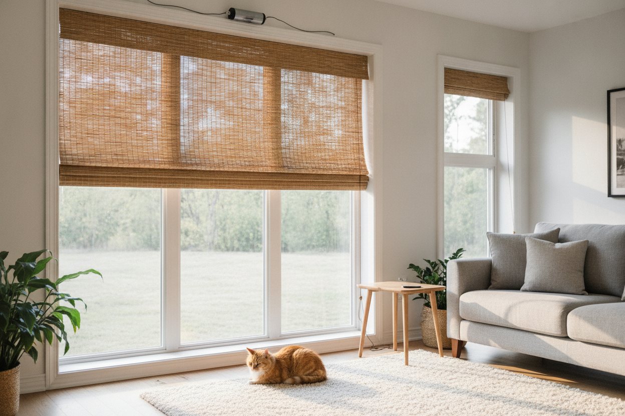 I Motorized My Bamboo Roll Up Shade So My Cat Would Stop Eating the Cords