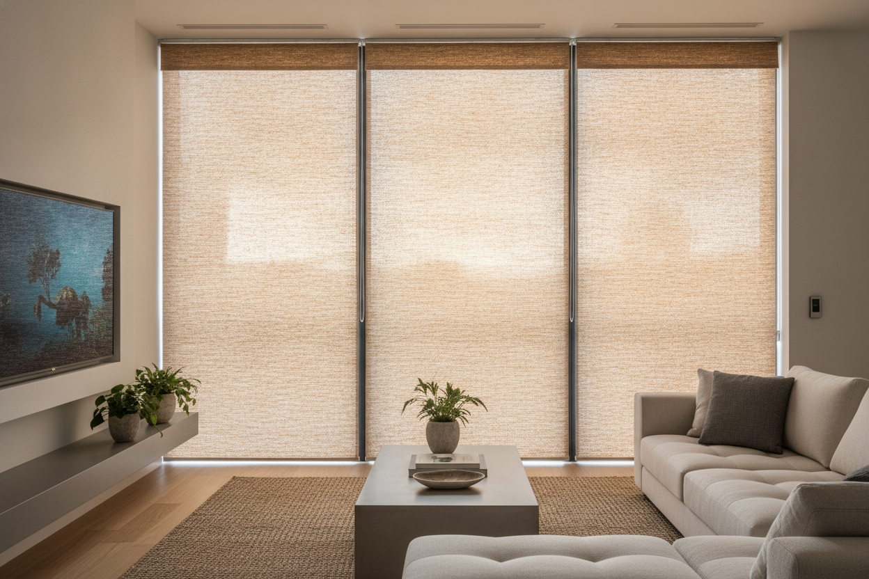 My TV Glare Vanished After Hanging Bamboo Shades in Living Room