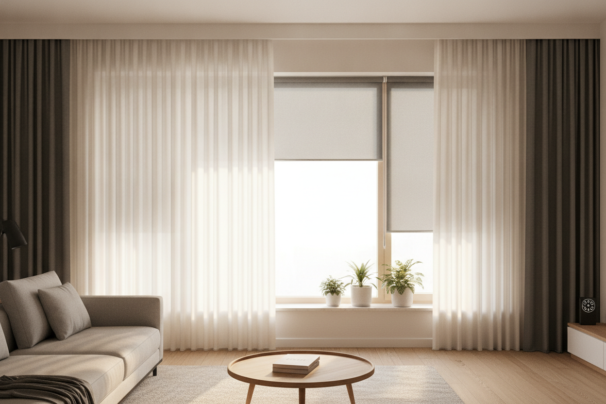 I Fixed My Sterile Living Room by Layering Smart Shades and More
