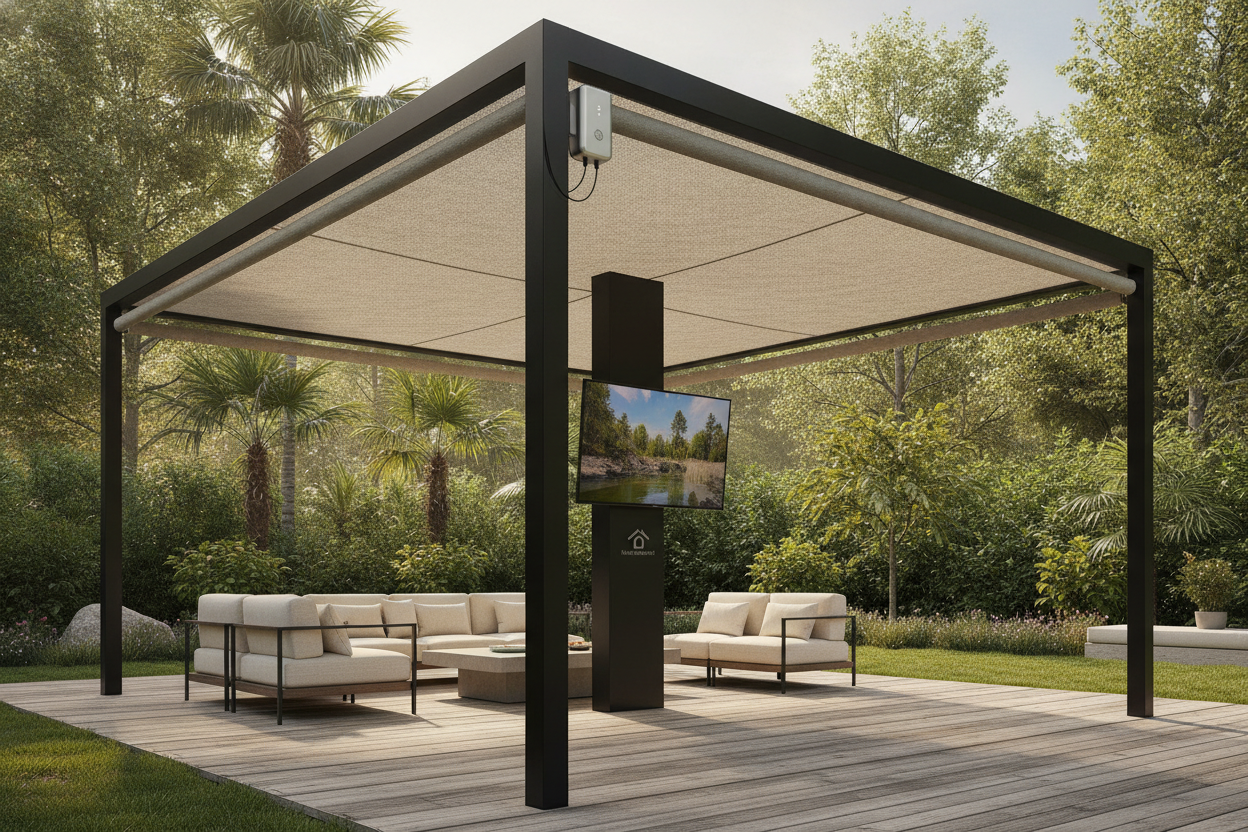 I Put a Smart Sun Shade on Patio Posts (And Saved My Outdoor TV)