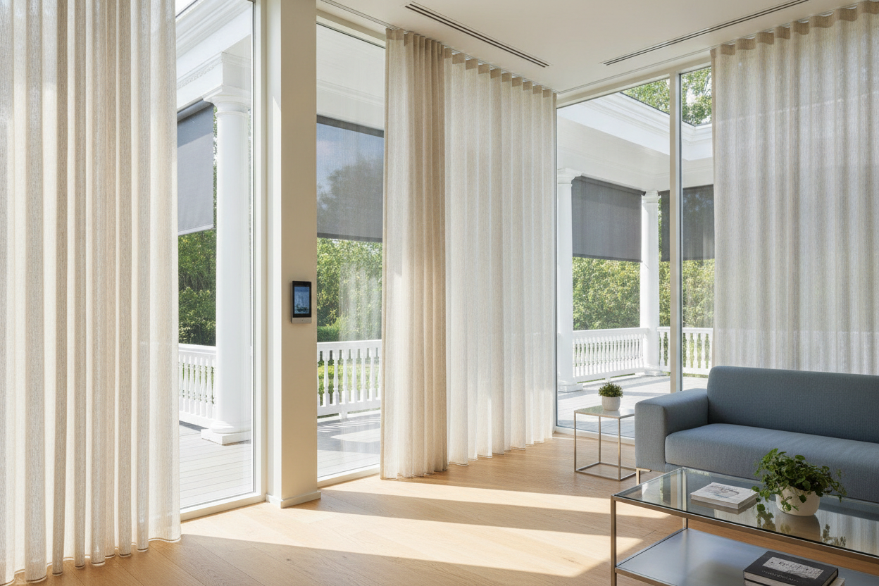 The Trick to Hiding Exterior Shades for Porch on a Historic Home