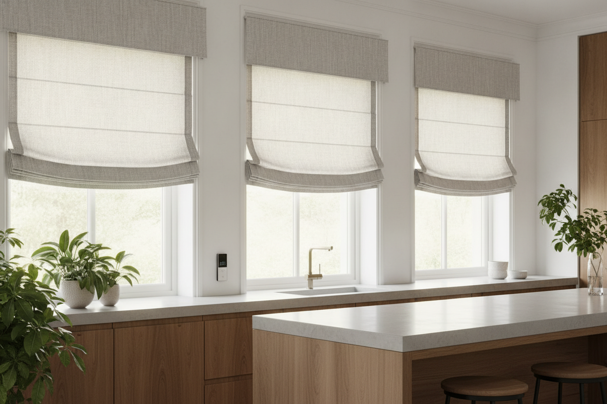 How I Hid My Ugly Smart Roller Motors With Modern Faux Roman Shades