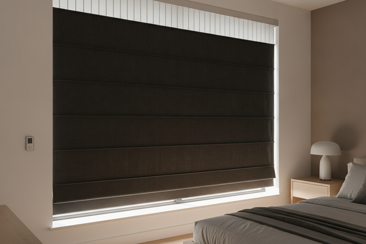 Why I Layered Black Blackout Roman Shades Over My Crappy Blinds