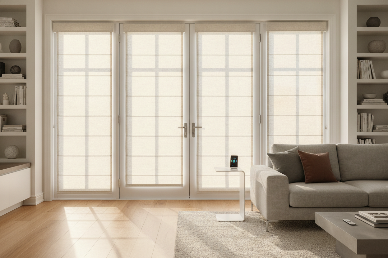 I Refused to Drill My New Glass: Roman Blinds for French Doors