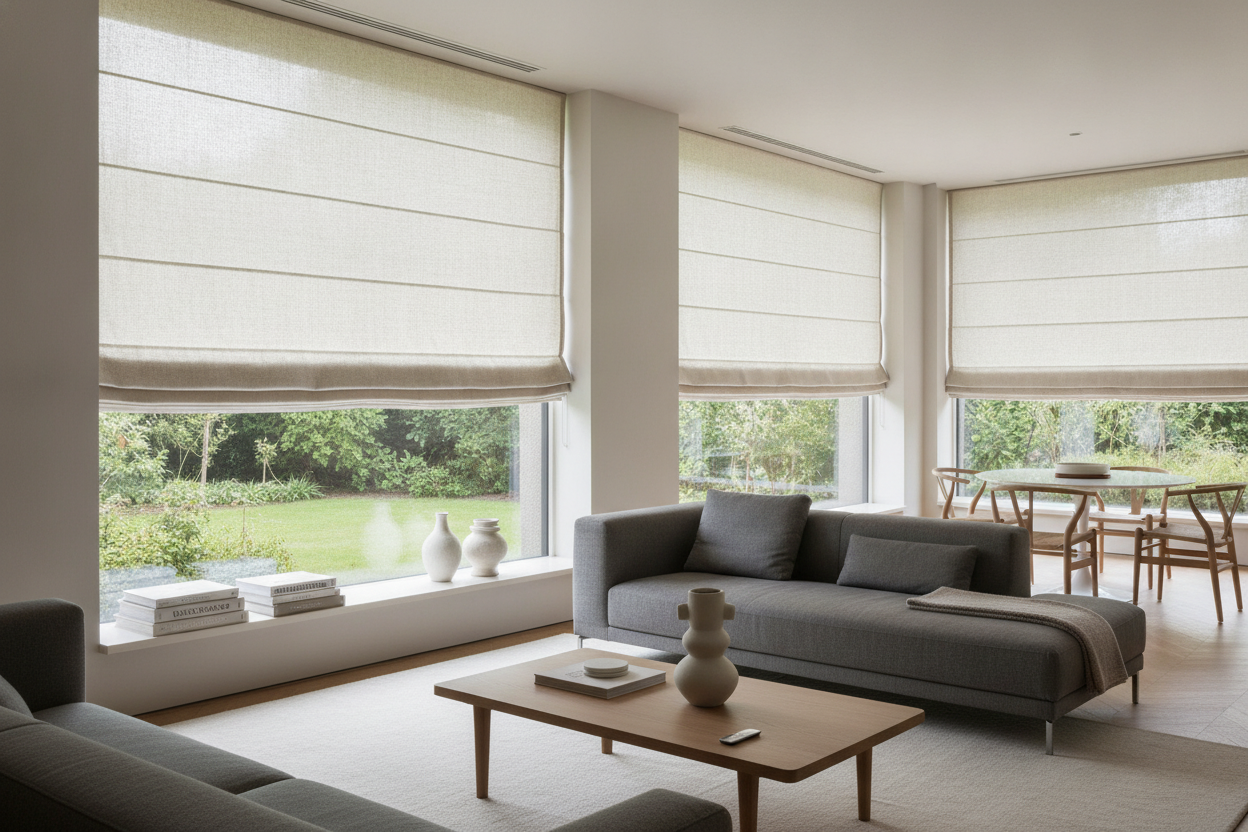 How Living Room Roman Blinds Cured My Open-Concept Visual Clutter