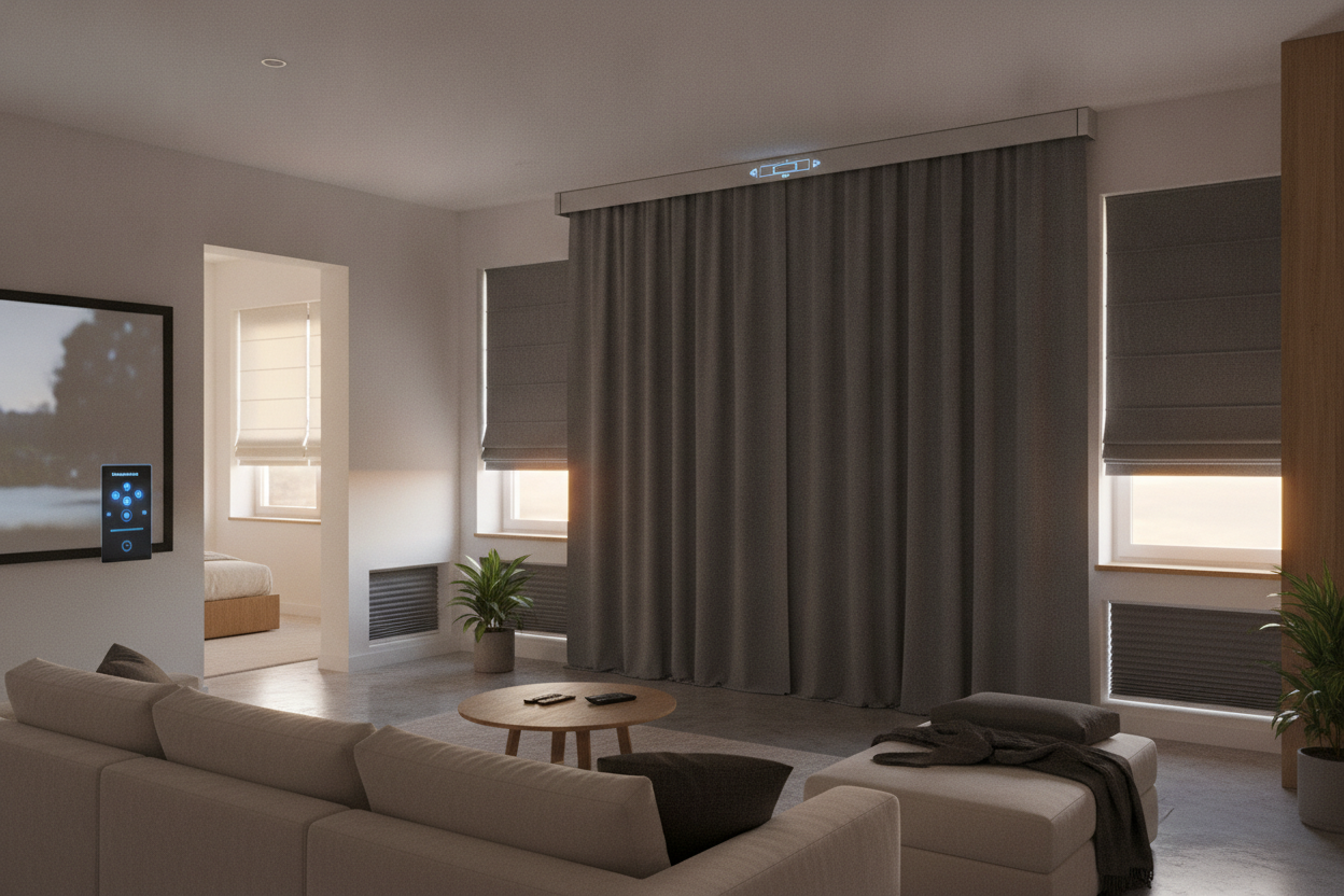 Why I Use Smart Roman Shades for Living Room Movie Nights