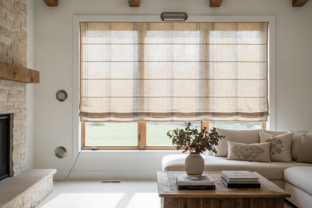 How I Hid Smart Motors in Rustic Americana Roman Shades