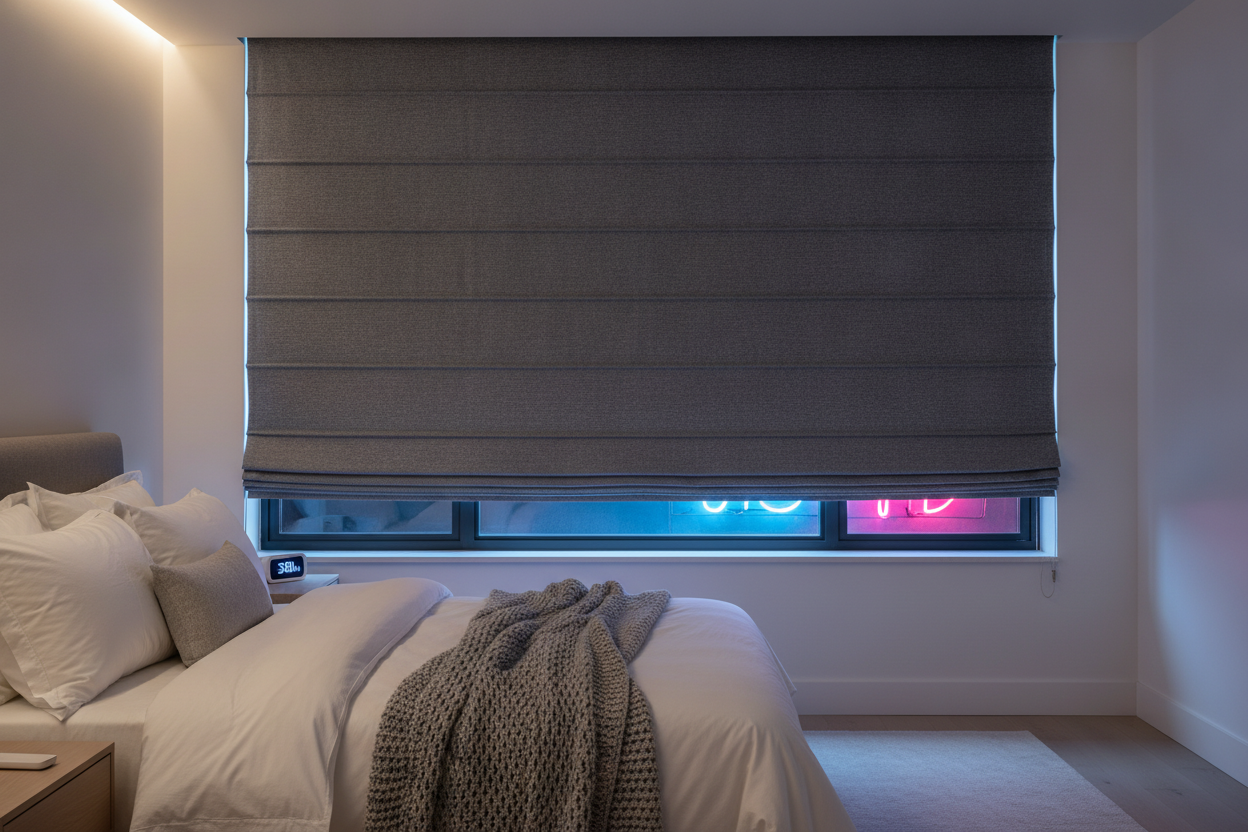 How I Blocked Neon Signs With Roman Shades Room Darkening
