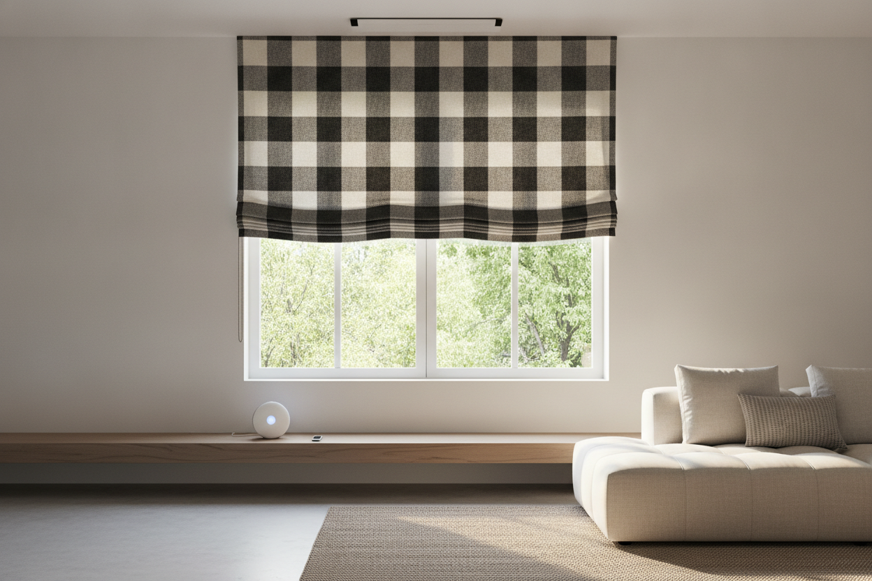 I Automated a Plaid Roman Shade to Cure My Apple Store Aesthetic