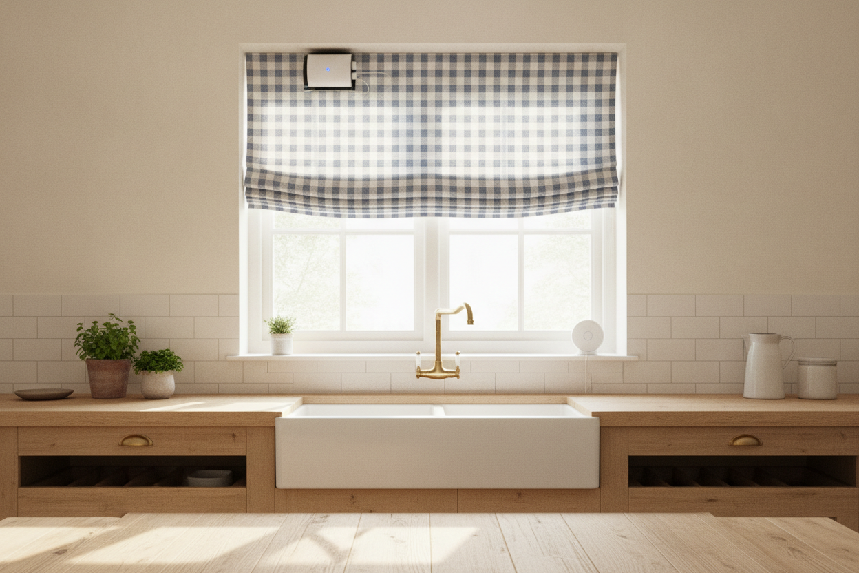 I Hid Smart Motors Inside a Cottagecore Gingham Roman Shade