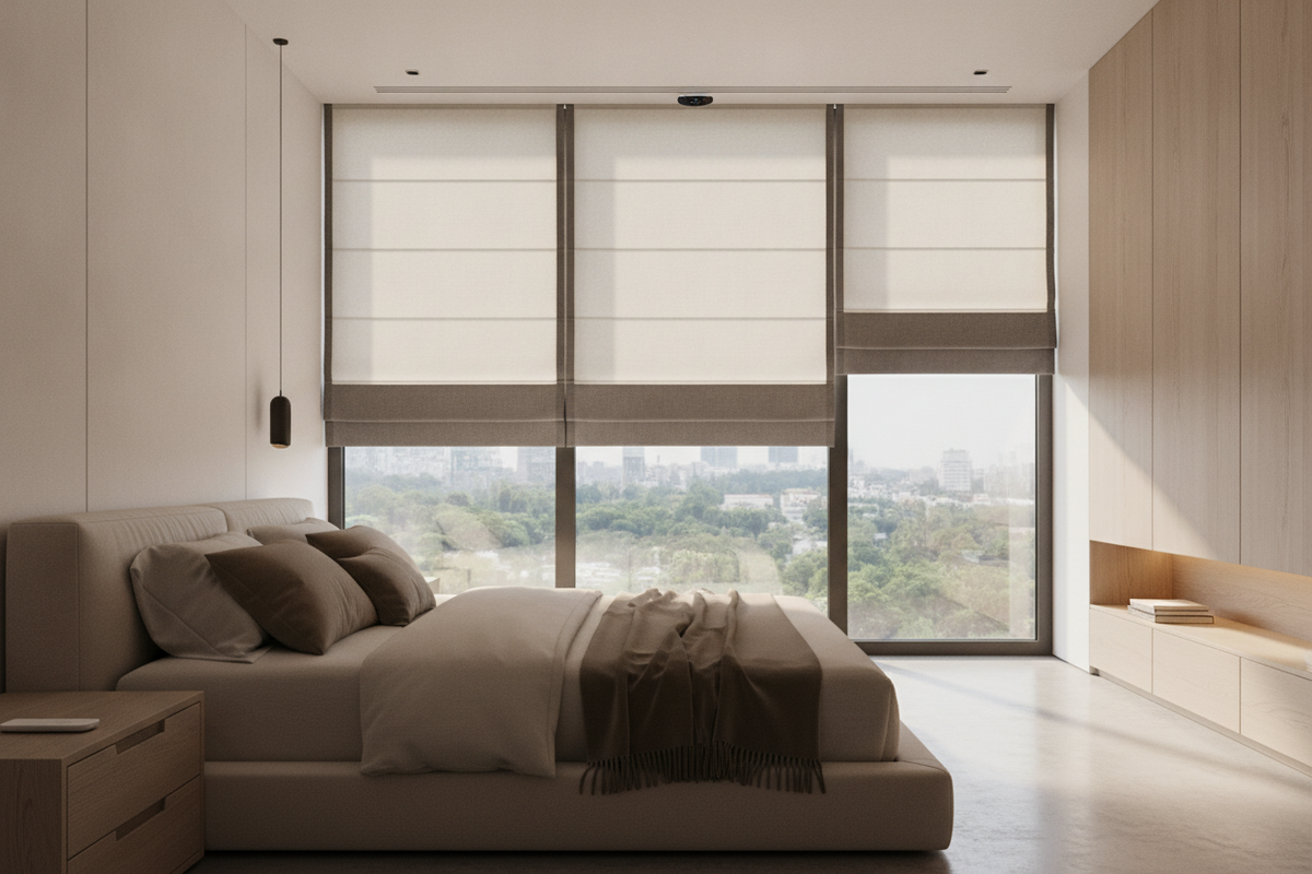 I Put Smart Motors in Banded Roman Shades for the Hotel Look