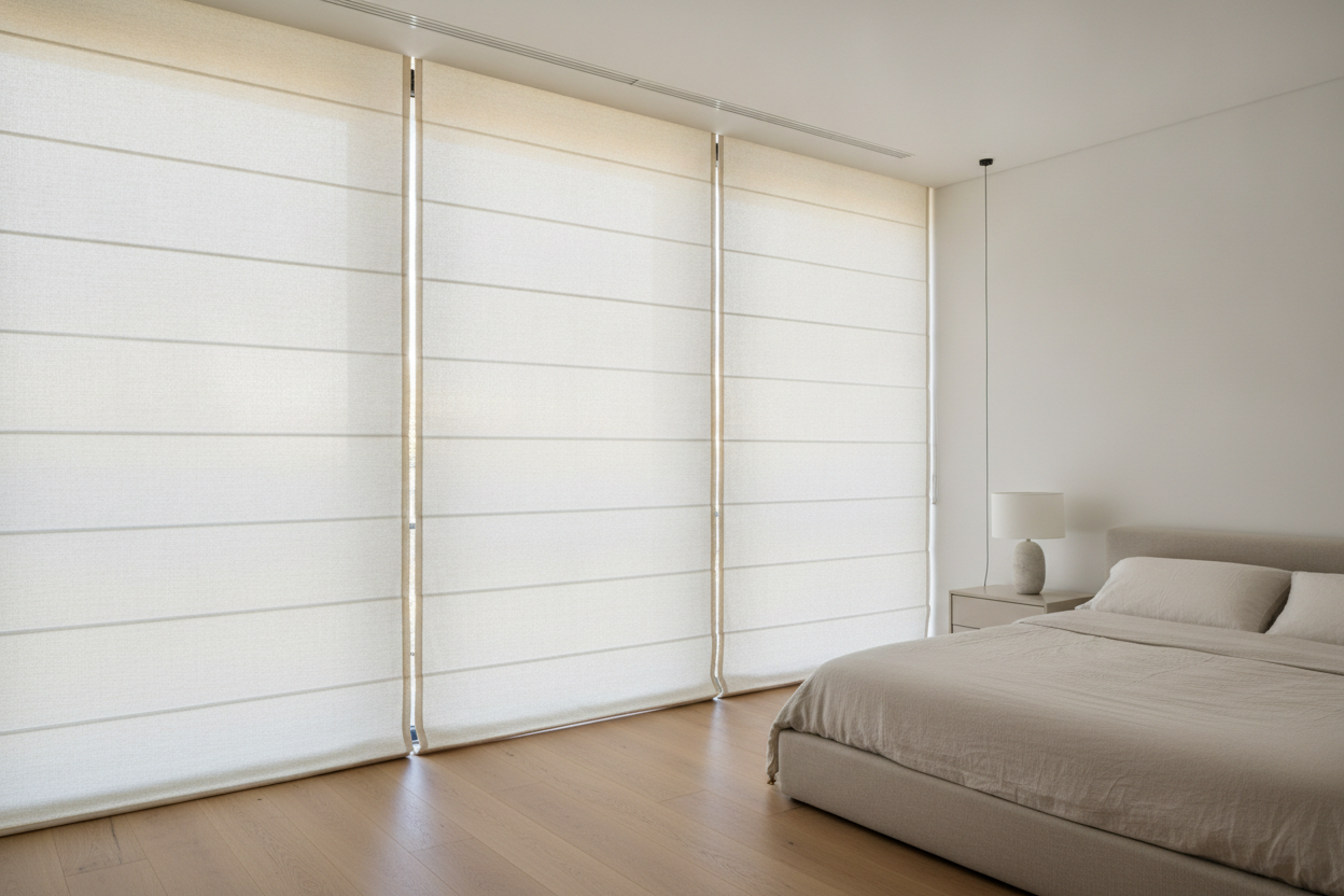 I Faked Taller Windows Using Ceiling Mounted Roman Blinds (Here's How)