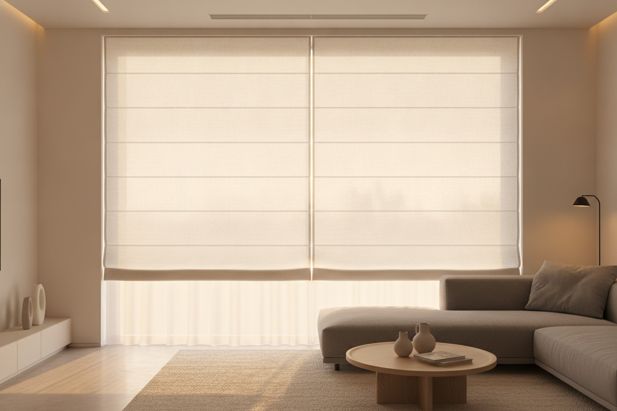 I Fixed My Glaring Smart Lights With an Ivory Roman Shade