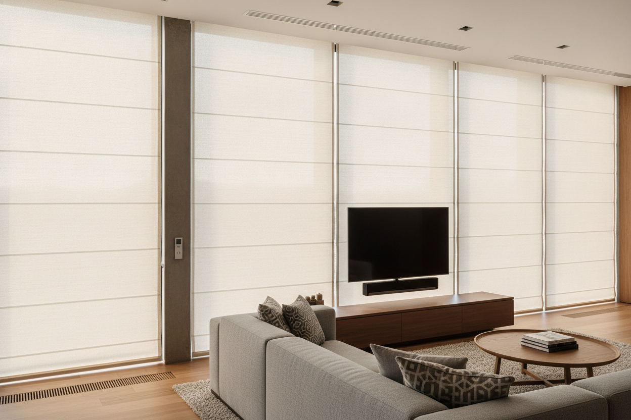 How Living Room Modern Roman Shades Finally Fixed My TV Glare
