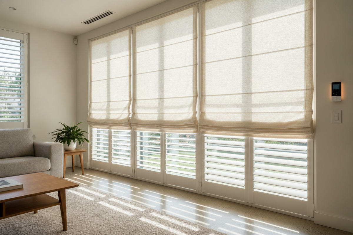 Don't Rip Out Your Louvers: Roman Shades With Plantation Shutters