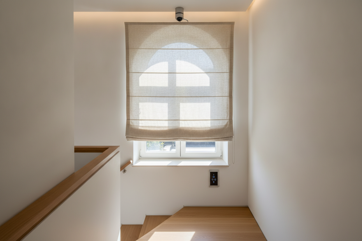 I Put a Motorized 26 Inch Roman Shade on My Unreachable Stairwell Window