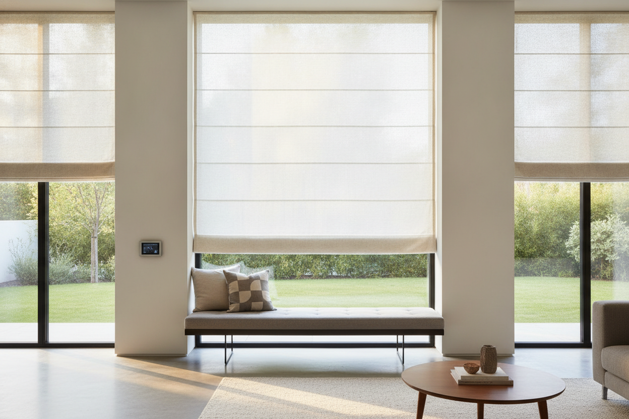 How I Paired Skinny 20 Inch Roman Shades With Massive Picture Windows