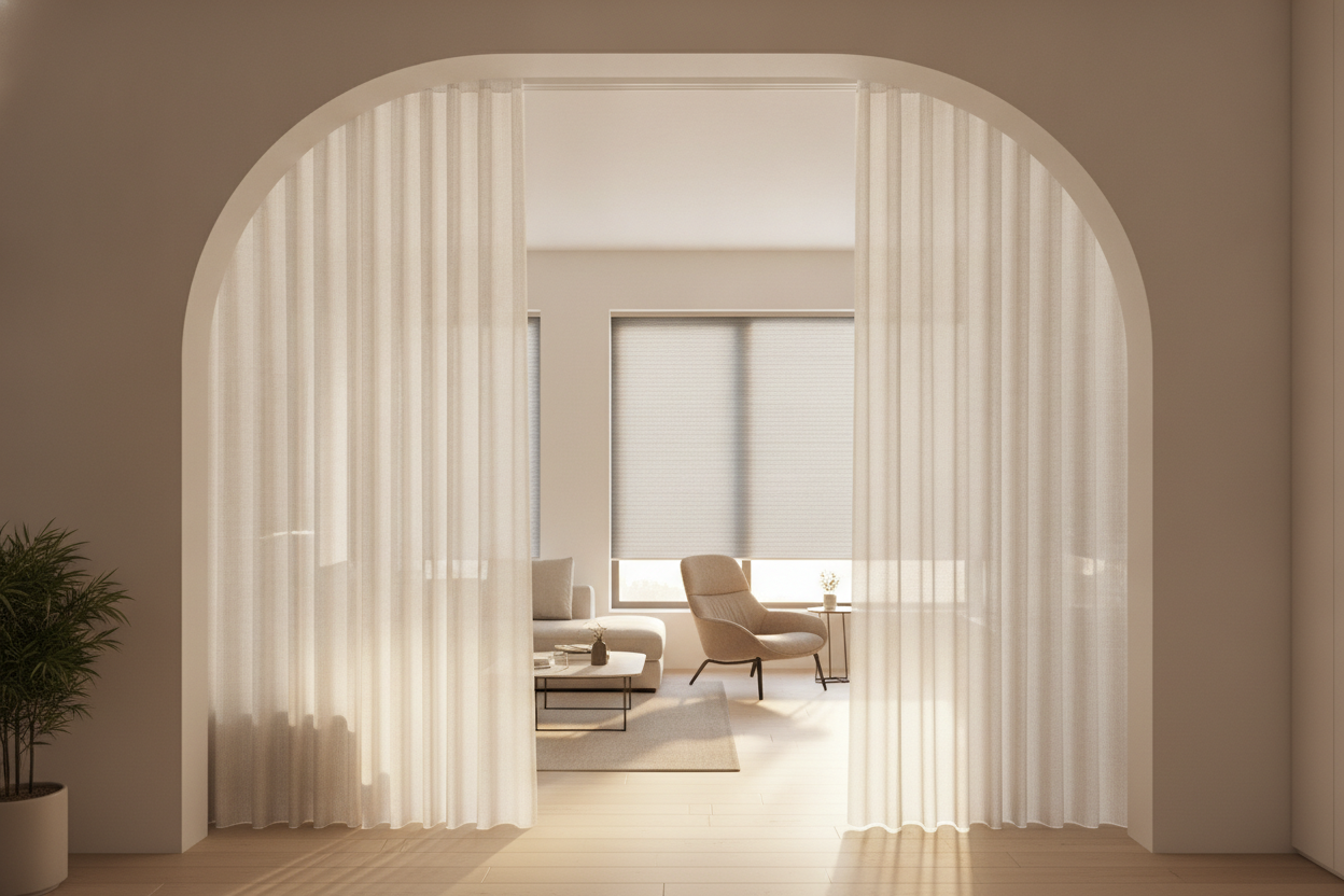 How a Smart Curtain Arch Fixed My Awkward Open-Concept Layout