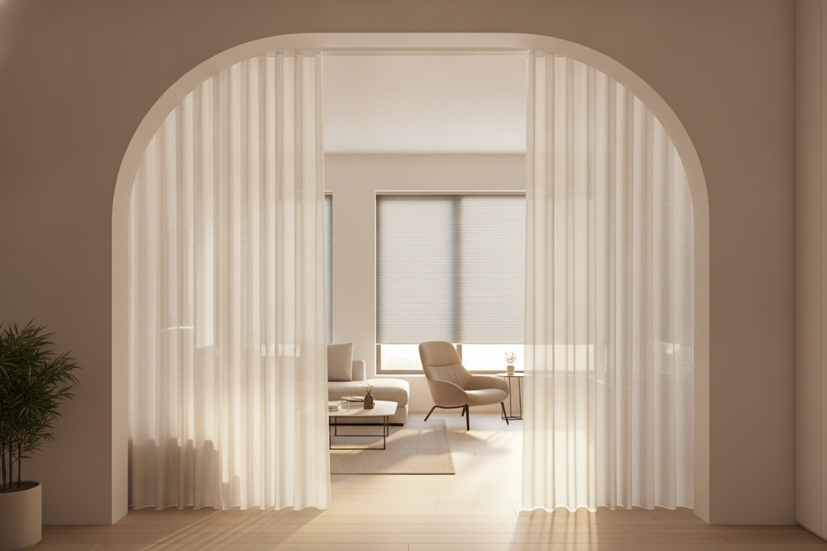 How a Smart Curtain Arch Fixed My Awkward Open-Concept Layout