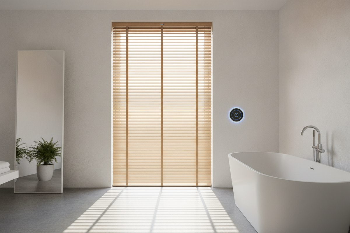 Bathroom Wood Blinds: Moisture Realities, Material Choices, and Smart Tilt Automation