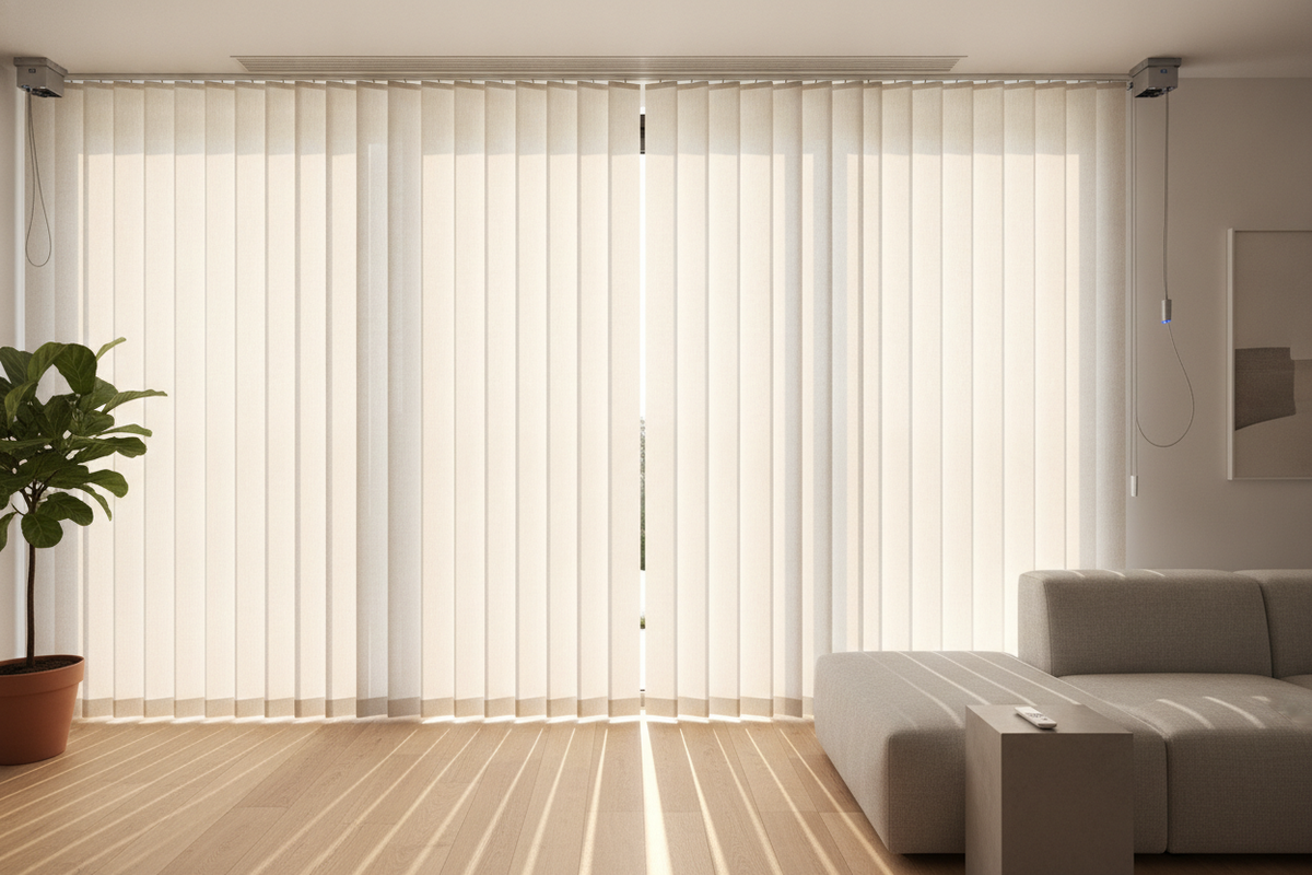 Vertical Fabric Blinds for Sliding Glass Doors: Track Mechanics, Fabric Profiles, and Smart Automation
