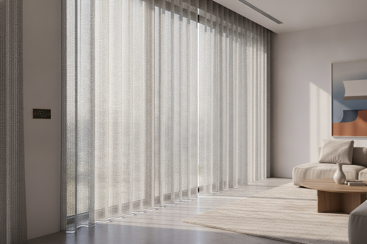 Mesh to Cover Windows: Weave Dynamics, Solar Filtering, and Smart Motor Automation