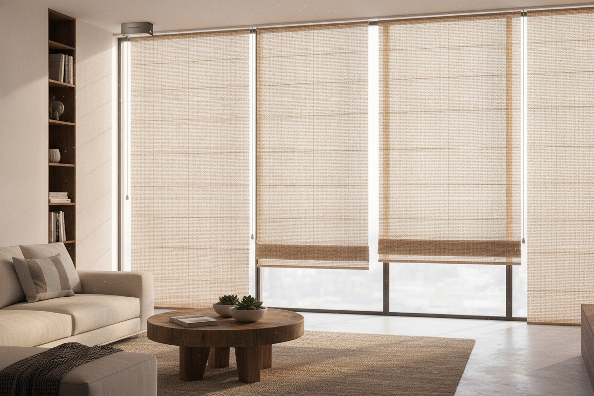 Woven Bamboo Shades Guide: Material Weaves, Roman Fold Mechanics, and Smart Motorization