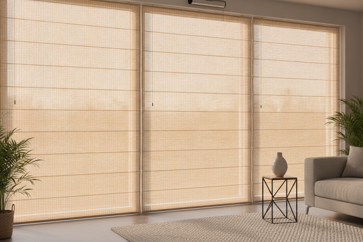 Bamboo Roman Blinds Guide: Weave Opacities, Privacy Backings, and Smart Motorization