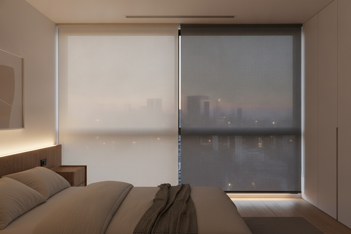 Blinds for Privacy at Night: Optical Mechanics, Material Opacities, and Automated Dual Shading