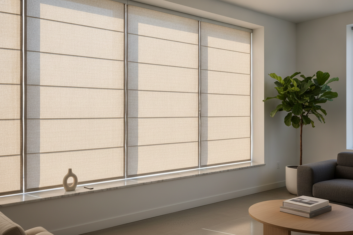 Blindsgalore Roman Shades: Architectural Fold Mechanics, Fabric Physics, and Smart Motorization