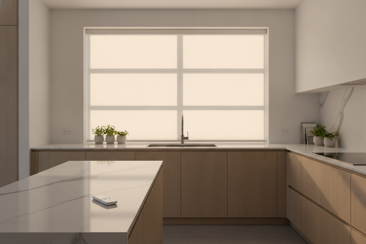 Cellular Shades for Kitchen Windows: Microclimate Zoning, Fabric Selection, and Hands-Free Smart Automation