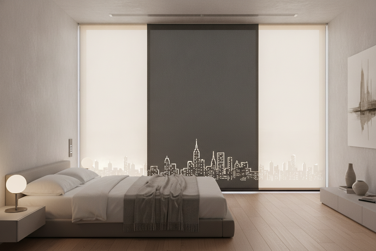 HoleRoll Blackout Curtains: City Skyline Cutouts, Light Mechanics, and Smart Layering Architecture