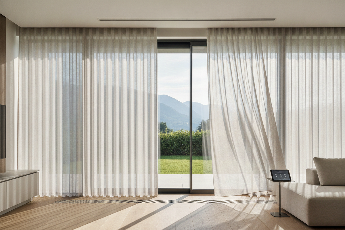 Curtains for Sliding Glass Doors with Vertical Blinds: Layering Architecture, Valance Integration, and Smart Motorization