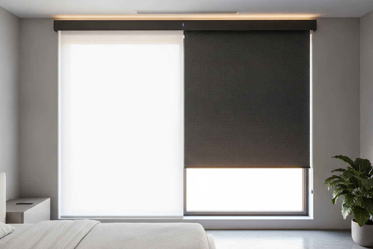 Solar Shades Blackout Architecture: Dual-Fabric Engineering, Light Containment, and Smart Motor Automation