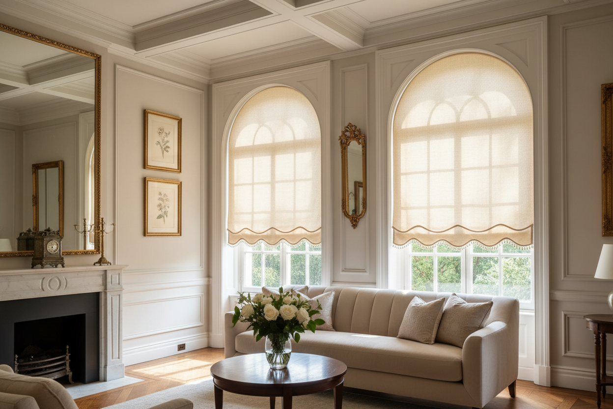 Elegant Scalloped Roller Shades for Timeless Window Styling