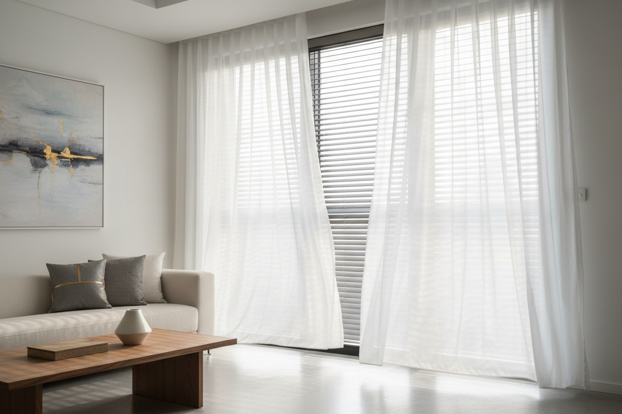 Elegant Window Styling with Blinds and Sheer Curtains