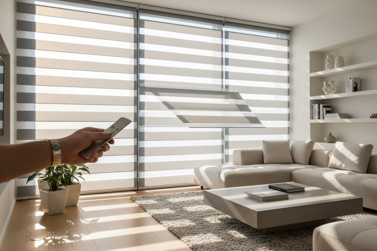 Experience the Convenience of Motorized Zebra Blinds