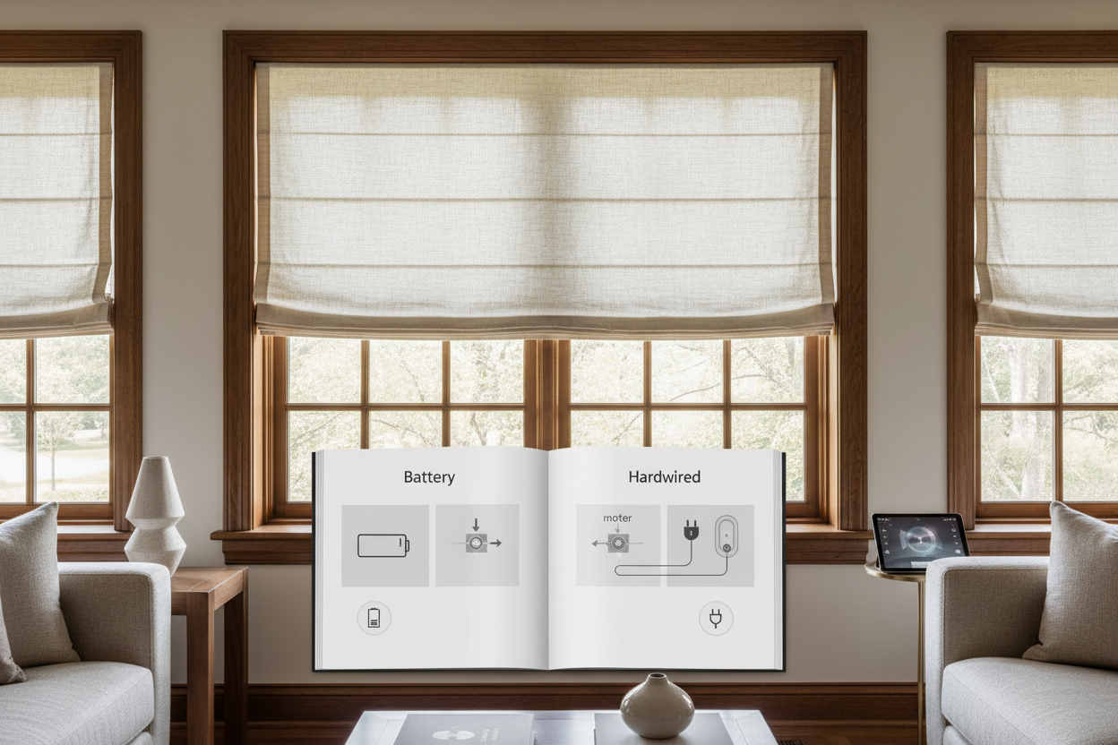 Smart Roman Shades: Battery vs. Hardwired Motors Guide