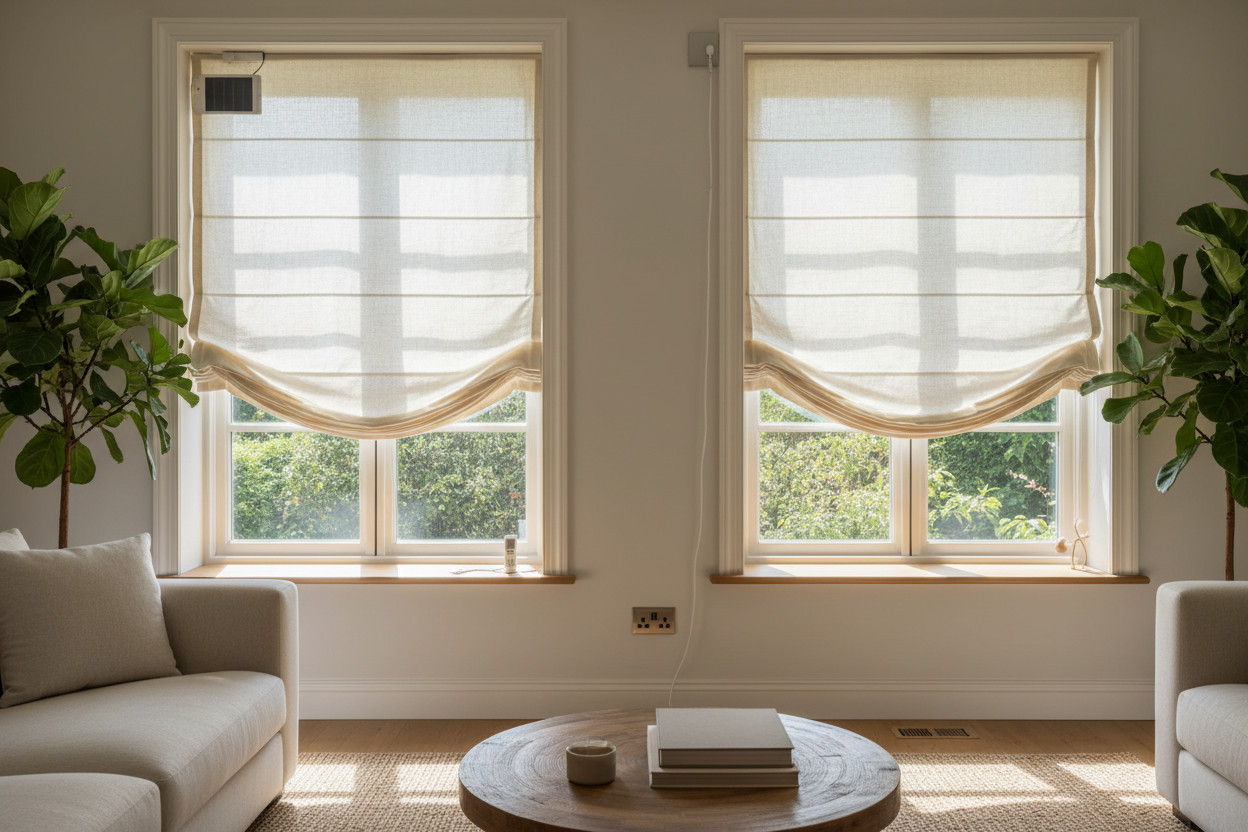 Smart Relaxed Roman Shade: Battery vs. Hardwired Setup