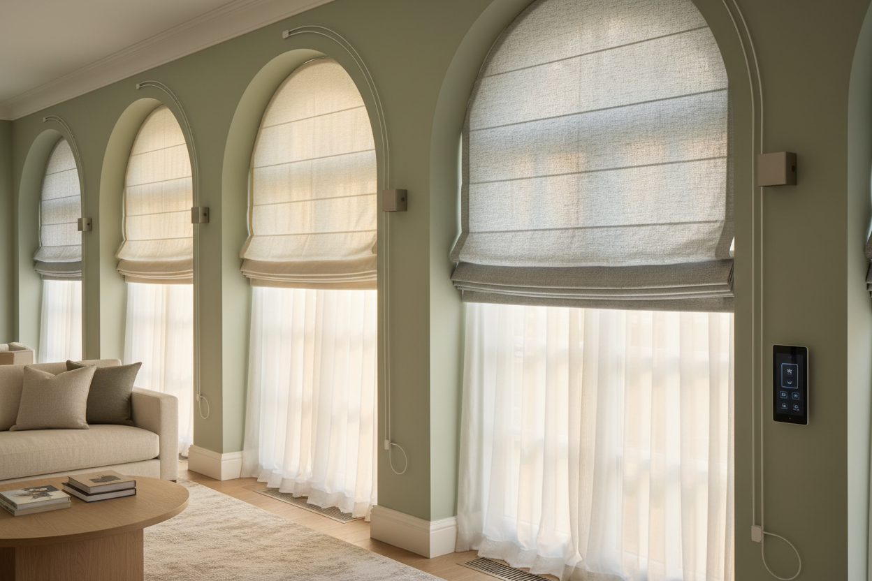 Arch Window Roman Shades: Battery vs. Hardwired Motors