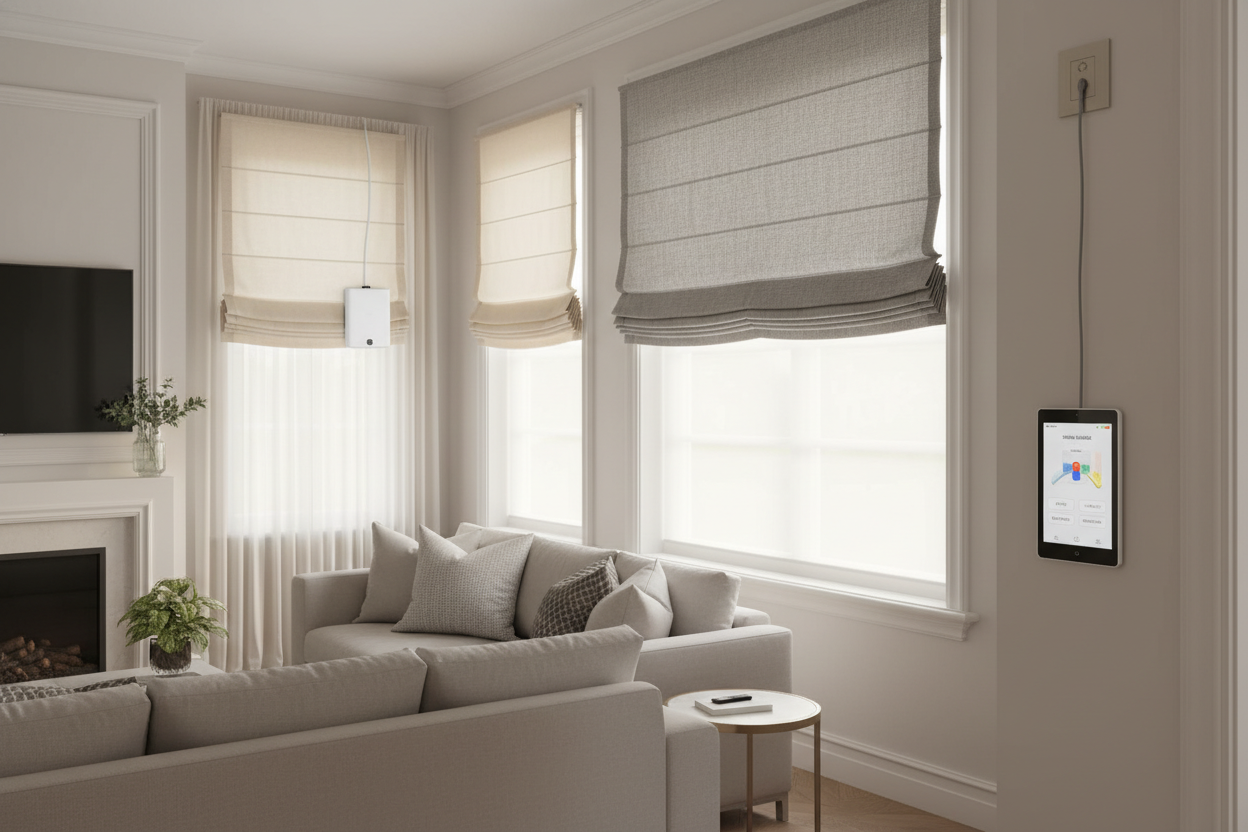 Smart Hobbled Roman Shade: Battery vs. Hardwired Motors