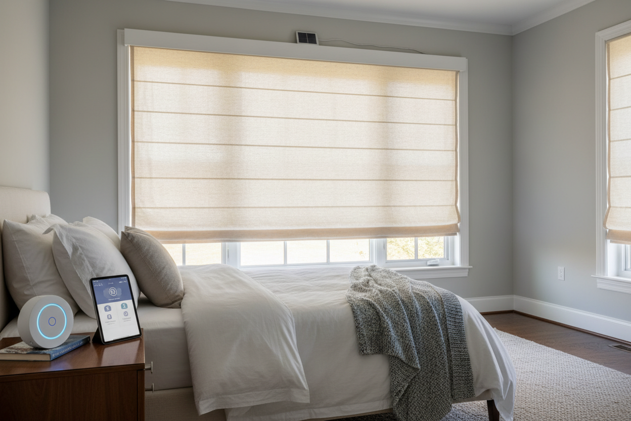 Automate Your Lined Roman Shade for Perfect Sleep