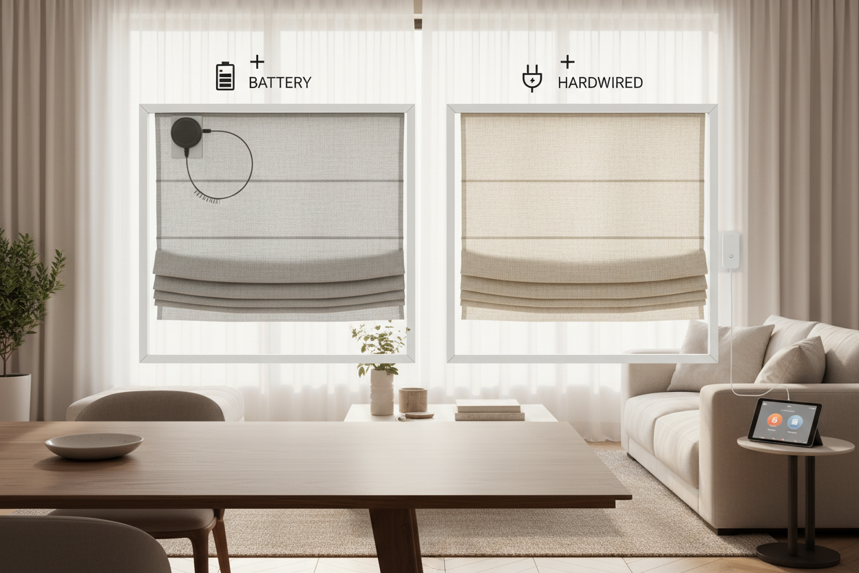 Smart Contemporary Roman Blinds: Battery vs. Hardwired Guide