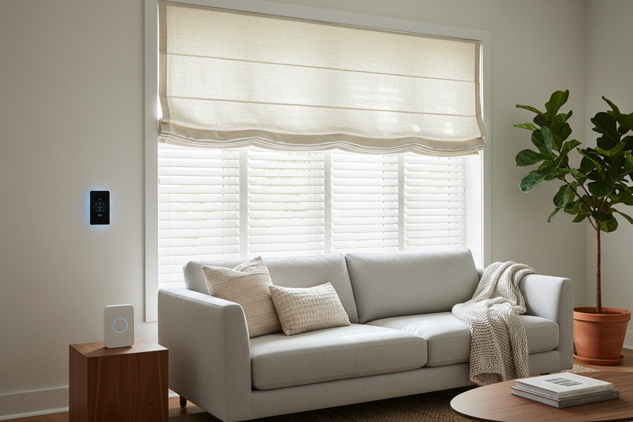 Automating the Look: Smart Roman Shade Over Wood Blinds Guide