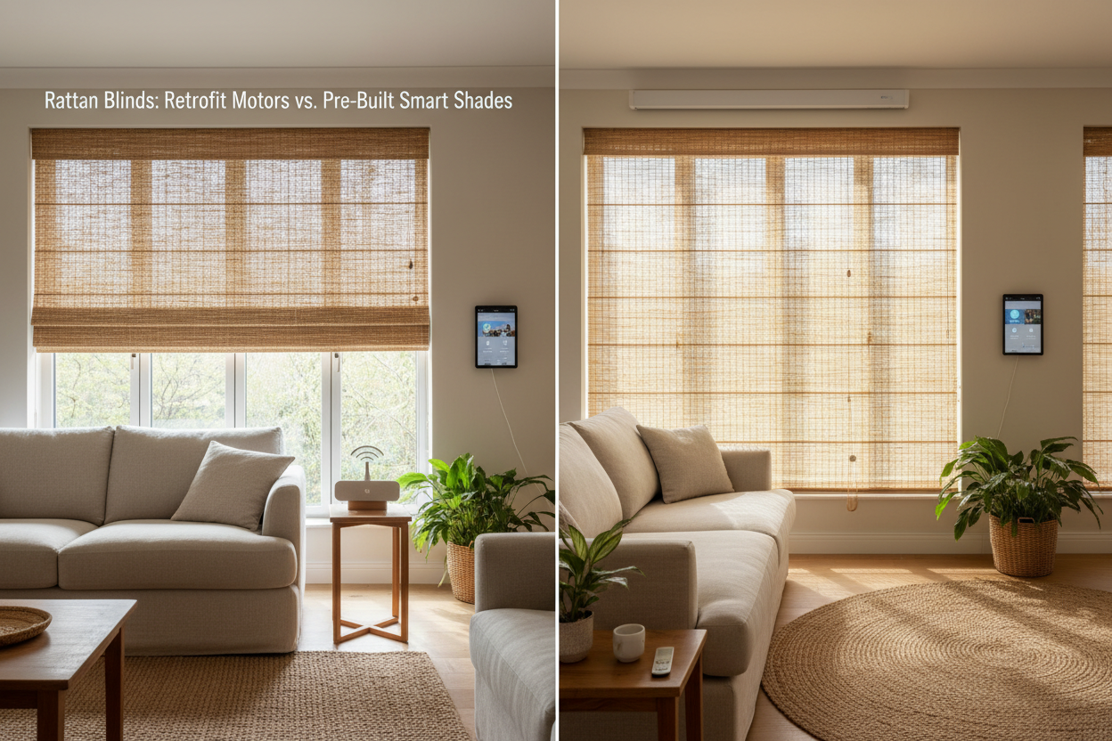 Rattan Blinds: Retrofit Motors vs. Pre-Built Smart Shades