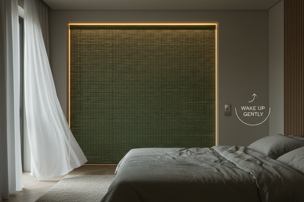 Wake Up Gently: Automating Blackout Bamboo Roller Blinds