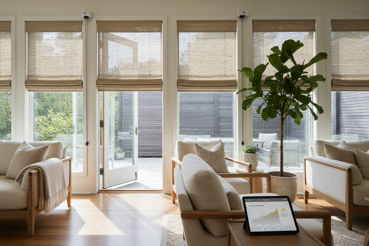 Wake Up Naturally: Smart Light Bamboo Roman Shades Setup