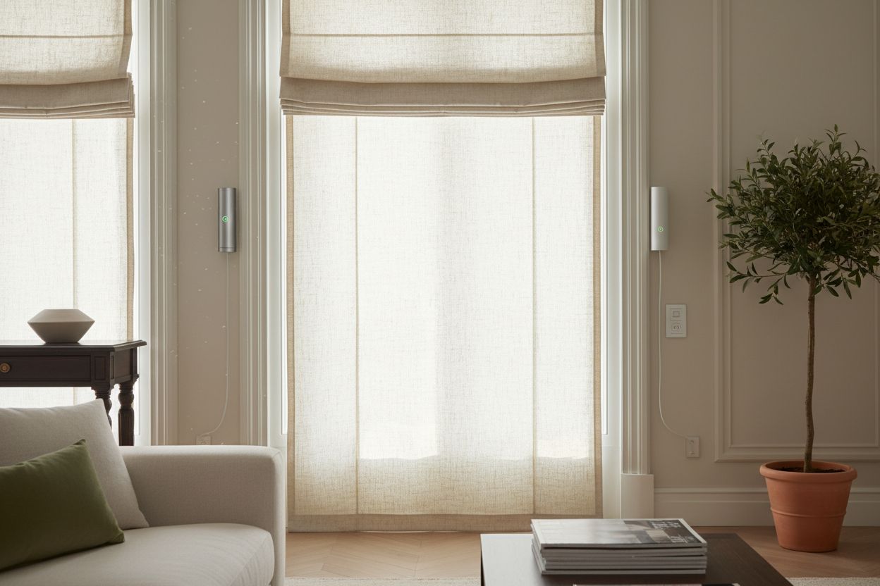 Smart 72 Inch Wide Roman Shade: Battery vs. Hardwired Motors