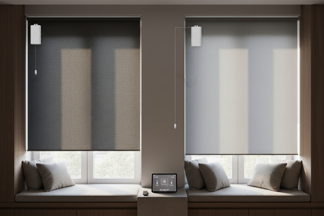 Smart Roller Shades Gray: Battery vs Wired Automation
