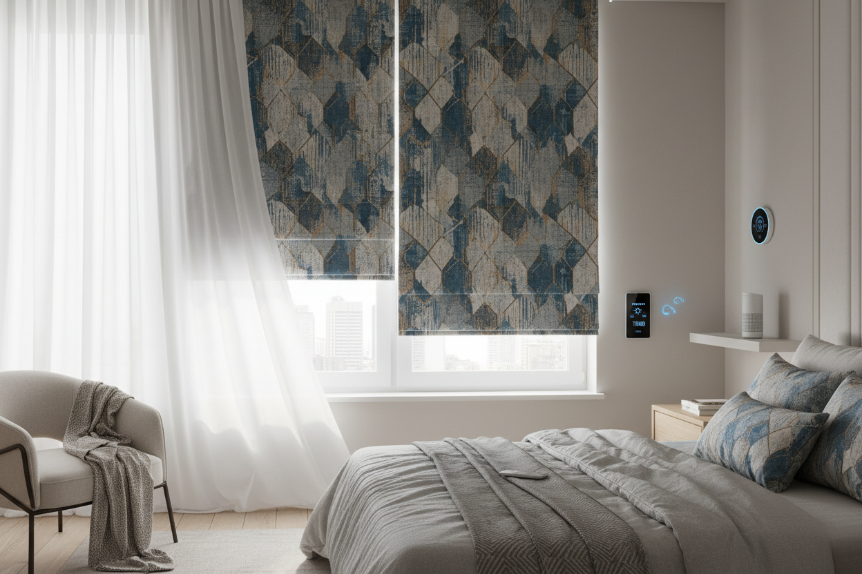 Wake Up in Style: The Smart Patterned Roller Shade Setup